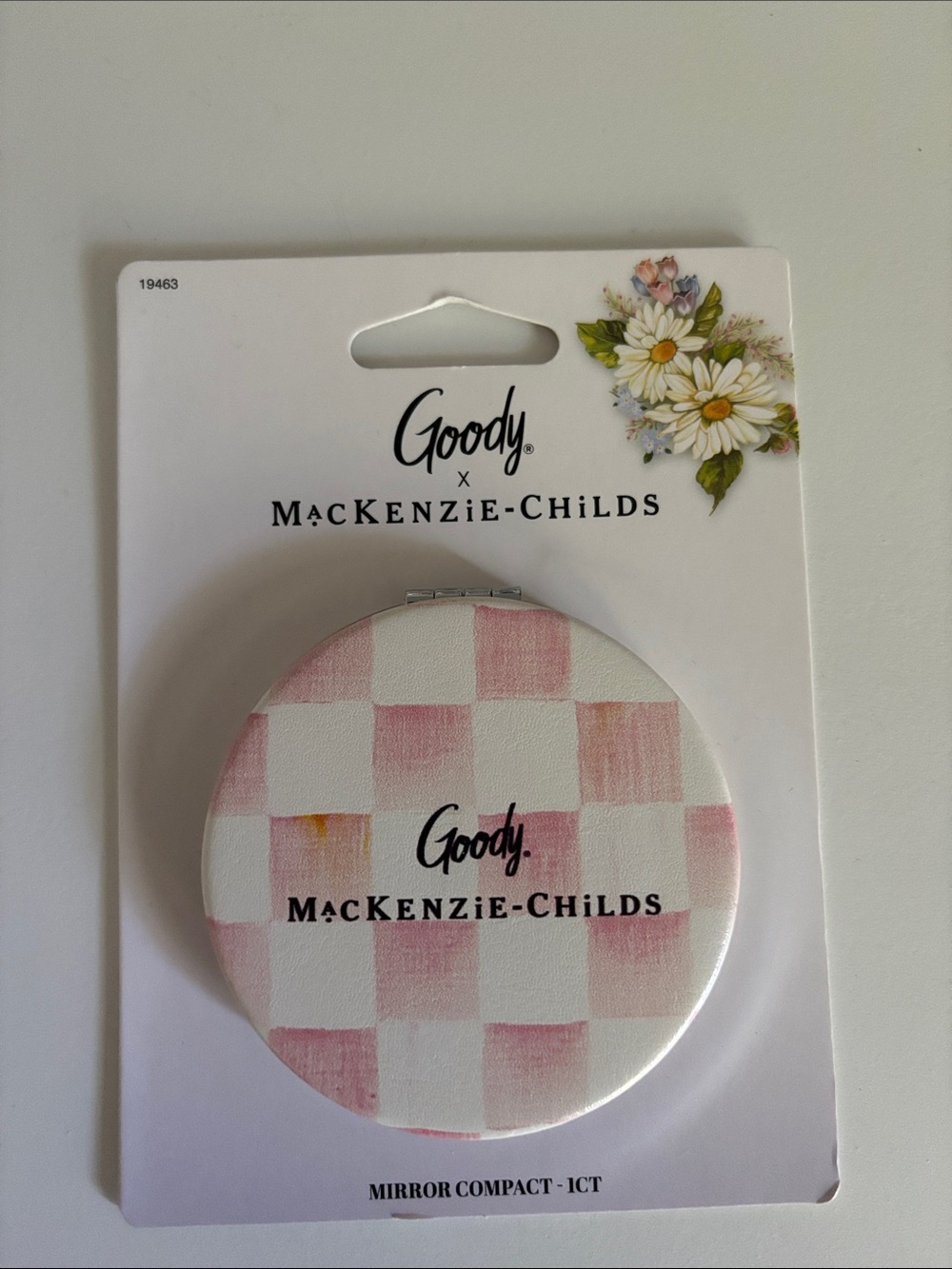 MacKenzie-Childs Pink and White Check Compact Mirror